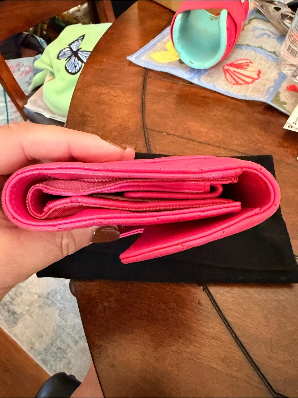 CHANEL Quilted Wallet in Fuchsia Pink with CC Logo